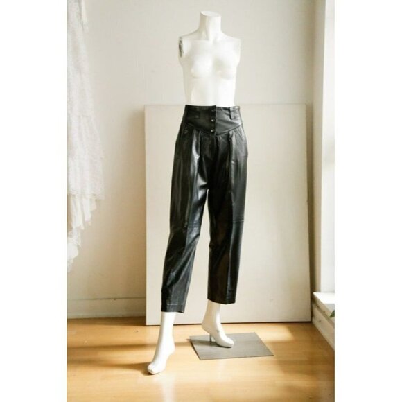 Vintage Erez High Waist Black Buttery Soft Leather Relaxed Fit  Pants 8 - Picture 3 of 7